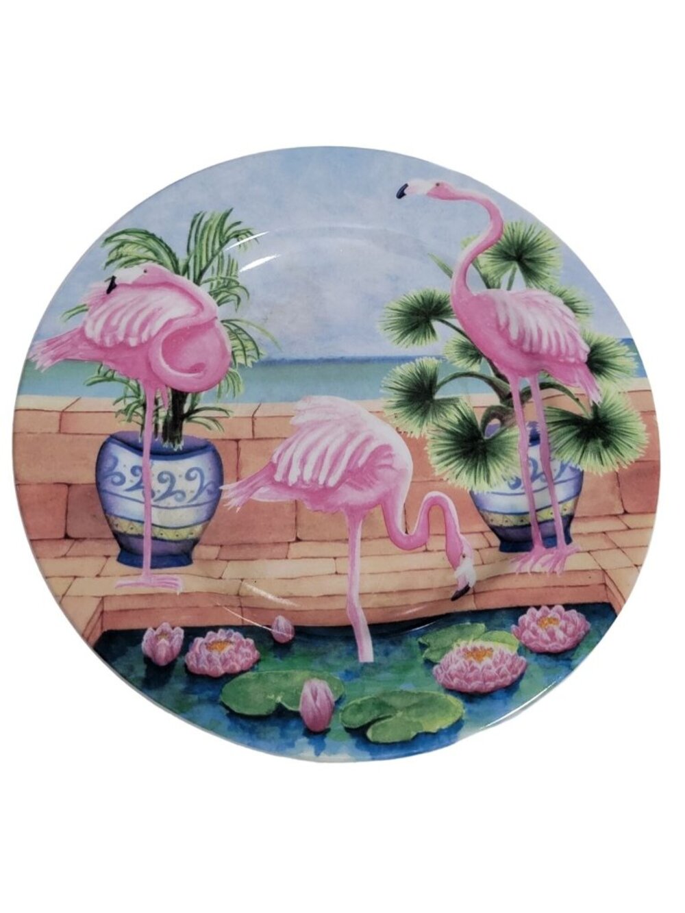 American Atelier At Home Marsh Birds Porcelain Salad Plate Flamingos 1980's Vtg